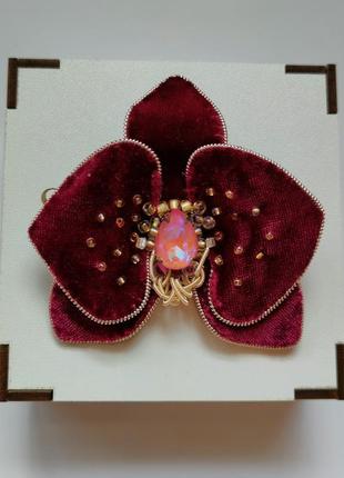 Брошь орхидея бархатная5 фото