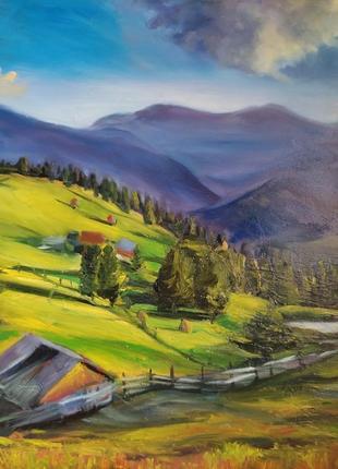 Картина маслом живопис гори будиночок в горах карпати1 фото