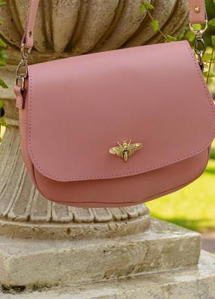 Розовая женская сумка из натуральной кожи