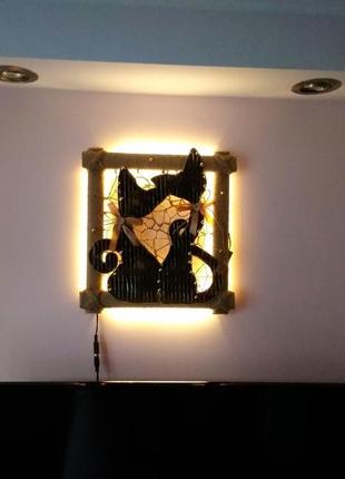 Настенное декоративное панно светильник коты8 фото