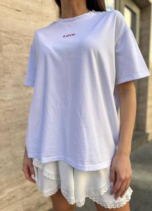 Хлопковая белая футболка love, женская минималистичная футболка на лето4 фото