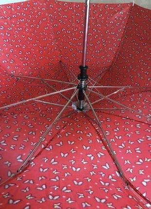 Зонт зонтик складной компактный полуавтомат яркий с принтом рисунком бабочками красный женский3 фото