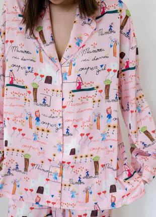 Женский качественный домашний шелковый костюм рубашка и штаны для сна отдыха пижама из ткани шелк армани4 фото