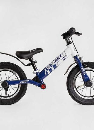 Велобег corso "skip jack" 93307   сине-белый, надувные колеса 12", стальная рама с амортизатором, ручной тормоз, подножка, в3 фото