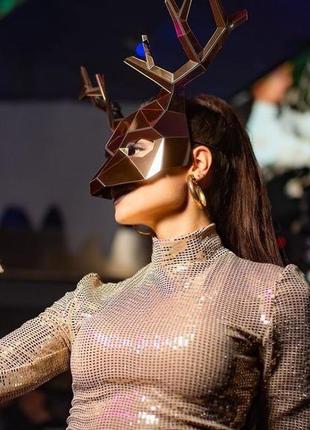 Дзеркальна полігональна новорічна маска оленя на резинці пластик2 фото