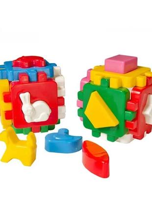 Гр куб "розумний малюк весела компанія" 1950   "technok toys", 6 граней, геометричні фігури, сортер, 10 см, в
