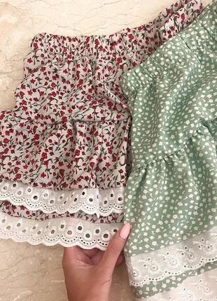 Костюм юбка мини + кроп топ блуза в цветочек с рюшами оборками милый комплект с...