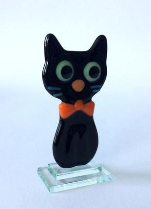 Фигурка из стекла котик черный3 фото