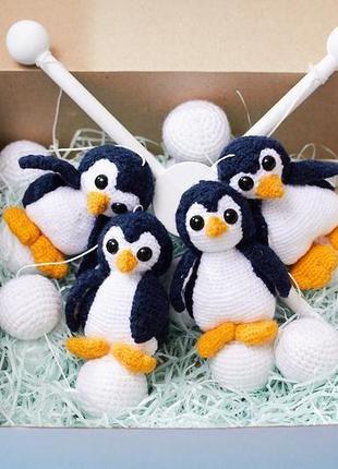 Вязанный детский мобиль на кроватку с пингвинами/  в'язаний дитячий мобіль з пінгвінами в ліжечко7 фото