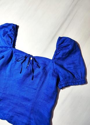 Н&amp;м💔 великолепный синий льняной топ блуза с обильными рукавами3 фото