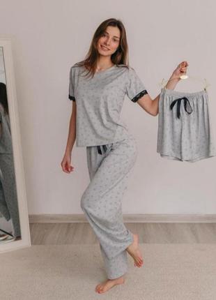 Женская молодежная пижама.комплект для дома и сна футболка шорты брюки