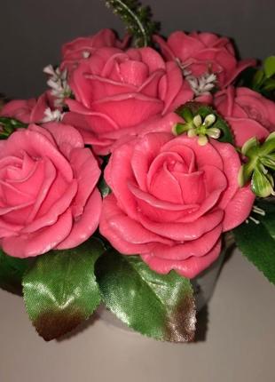 Нежнейший букет роз из мыла  в ведёрке.6 фото