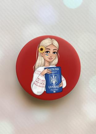 Тримач для смартфона / планшета попсокет popsocket червоний :: дівчина з паспортом (принт 13)