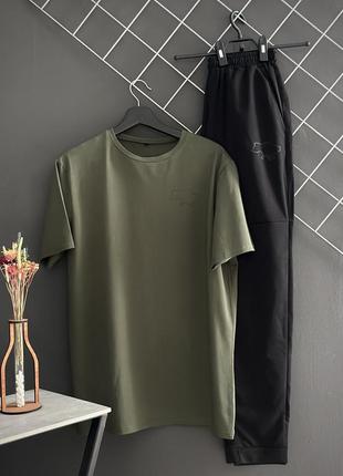 Чорні чоловічі штани в стилі карта  чорний лого+футболка хакі, висока якість1 фото