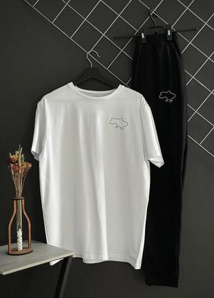Черные мужские брюки в стиле клетка черный лого + футболка белая, высокое качество1 фото