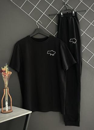 Чорні чоловічі штани в стилі карта  чорний лого+футболка чорна , висока якість