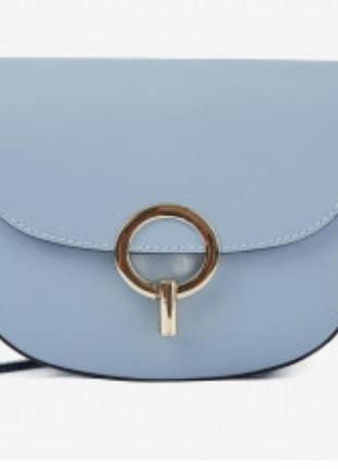 Кожаная сумка через плечо голубого цвета vera pelle итальянская сумка3 фото