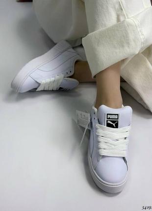 ▪️полный комплект puma кожаные женские новые белые кроссовки кеды сникерсы пума высокая танкетка платформа весна осень лето натуральная кожа7 фото