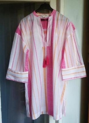 Объемное полосатое хлопковое платье рубашка5 фото