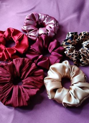 Нові стильні гумки для волосся scrunchie "срібло"5 фото