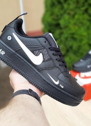 Мужские кроссовки nike air force 1 low black white найк форс черного с белым цветами