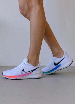 Женские текстильные сетка кроссовки nike air zoom white black rainbow, кеды женские найк белые. женская обувь1 фото