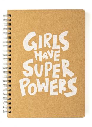 Скетчбук "супер сила дівчат" еко крафт-картон 11102-kr у крапку, на пружині