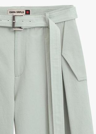 Хлопковые мятные брюки zara limited6 фото