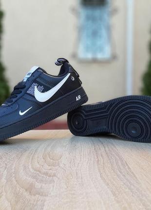 Мужские кроссовки nike air force 1 low black white найк форс черного с белым цветами3 фото