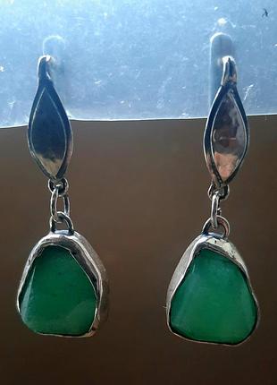 Дизайнерские шикарные стильные серебряные 925 серьги эксклюзив с необработанным амазонитом