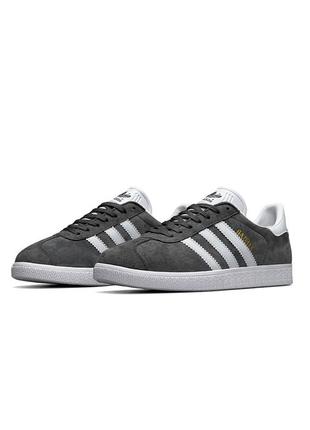 Мужские кроссовки adidas originals gazelle gray white stripes1 фото