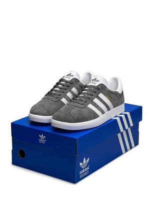 Мужские кроссовки adidas originals gazelle gray white stripes9 фото