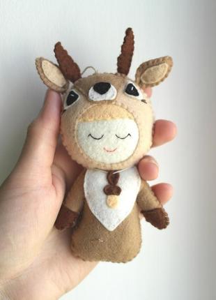 Оригінальна ялинкова іграшка - малюк ведмедик коричневий з фетру7 фото