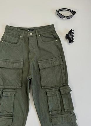Карго хаки джинсы со многими карманами4 фото