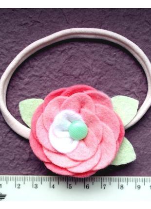 Пов'язка для дівчинки з рожевою трояндою2 фото