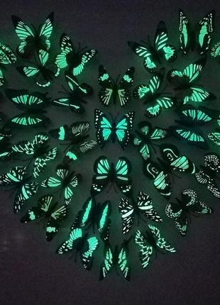 Флуоресцентніий метелик 3d наліпка на стіну декор кімнати , diy 8 см, w-000363