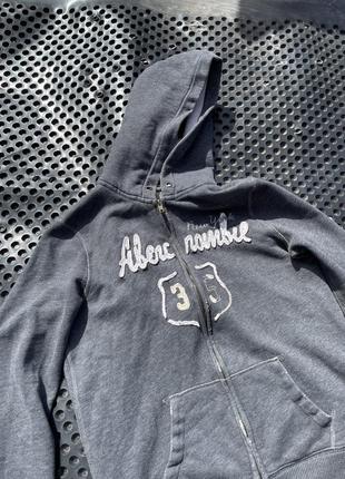 Vintage abercrombie fitch destroyed hoodie женская кофта на замке с капюшоном худи размер l-xl