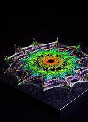 Космічна 3d картина-мандала galaxy в техніці  string art з флюорисцентом1 фото