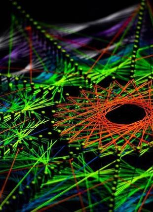 Космічна 3d картина-мандала galaxy в техніці  string art з флюорисцентом3 фото