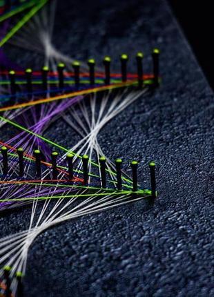 Космічна 3d картина-мандала galaxy в техніці  string art з флюорисцентом4 фото