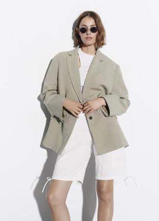 Zara льняной блейзер оверсайз, пиджак из льна, жакет1 фото