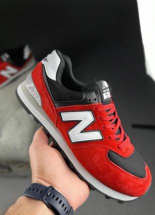 Мужские кроссовки new balance 574 red white black консультация красного с черным и белым цветами