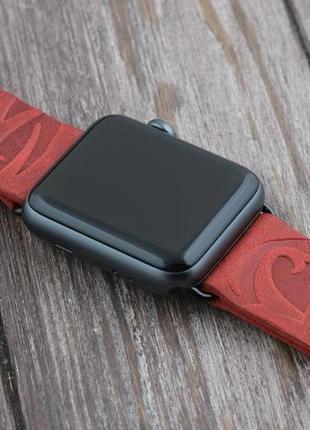 Кожаный ремешок для apple watch 7, 6,se и других моделей 45/41mm 42/44 мм и 38/40 красный из натурал4 фото