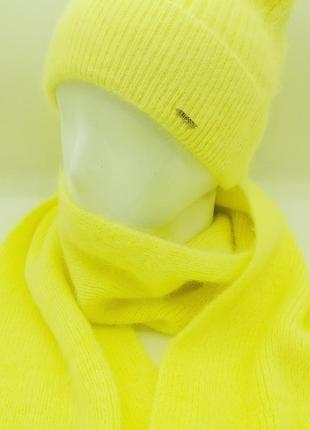 Ангоровий жіночий комплект (шапка і шарф) (лимонний)
