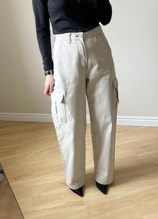 Бежевые широкие джинсы от h&amp;m, плотные и мягкие