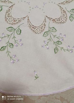 Скатерть круглая с вышивкой и ажурным плетением 79на80см6 фото