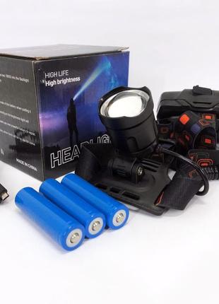 Ліхтар налобний x-balong xq-219-hp50 акумуляторний led zoom з функцією power bank 3 режими роботи5 фото