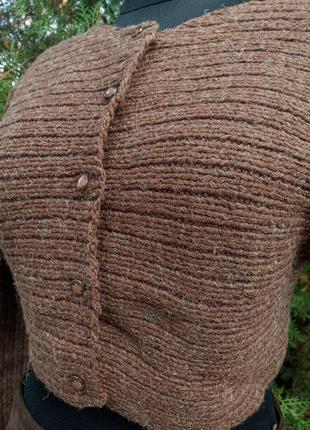 Кардиган тренд 2021 натуральная шерсть!! коричневый теплый кроп новый накидка кофта винтаж3 фото