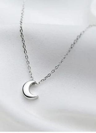 Цепочка с кулоном полумесяц, ожерелье подвеска луна серебро чокер тренд минимализм1 фото