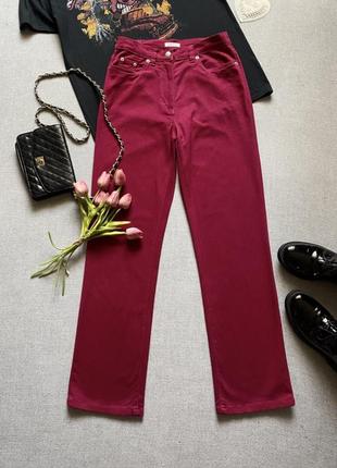 Мягкие хлопковые брюки джинсы damart цвет рубин высокая посадка прямого силуэта прямые9 фото